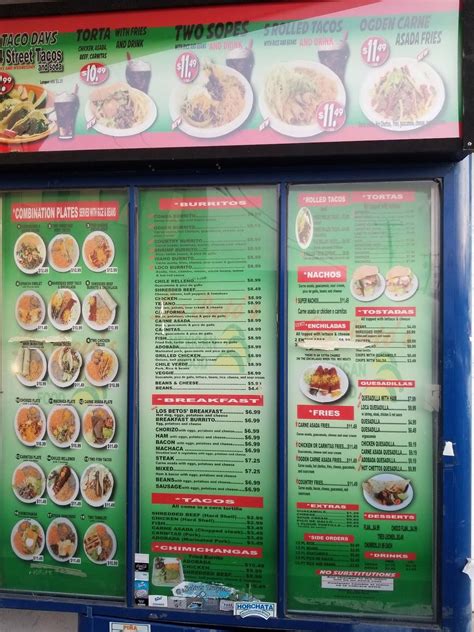 Menu at Los Beto's Mexican Food restaurant, Caldwell.